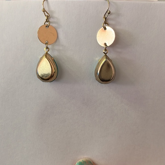 Turquoise and Gold-Tone Drop Dangle Earrings - Picture 3 of 9